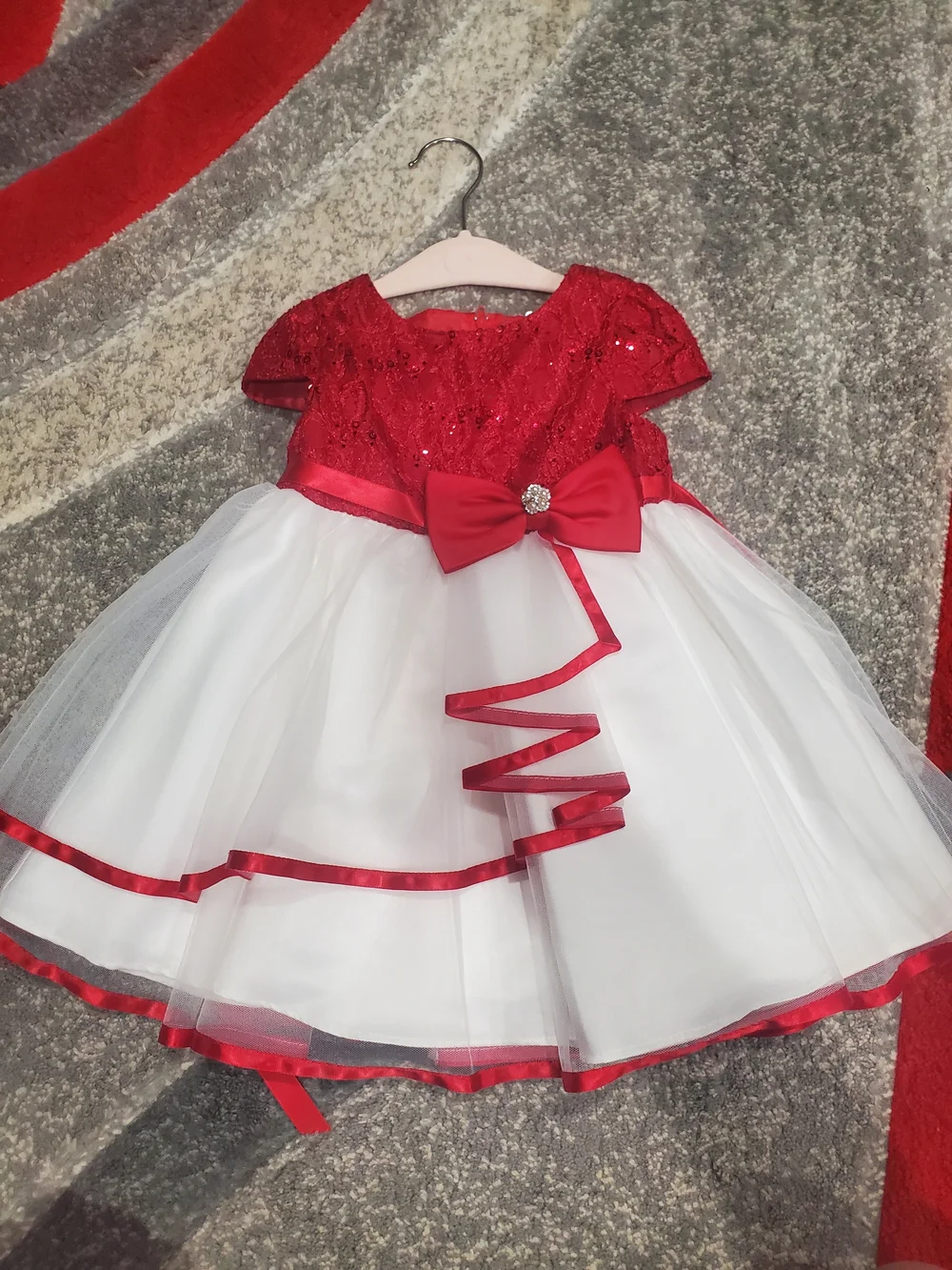 Rare Edition Red and White Sequin Party Dress for Girls